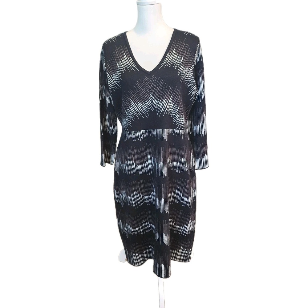 Anne Klein Sheath Dress Womens XL Black White Abstract Knit Stretch Office Work